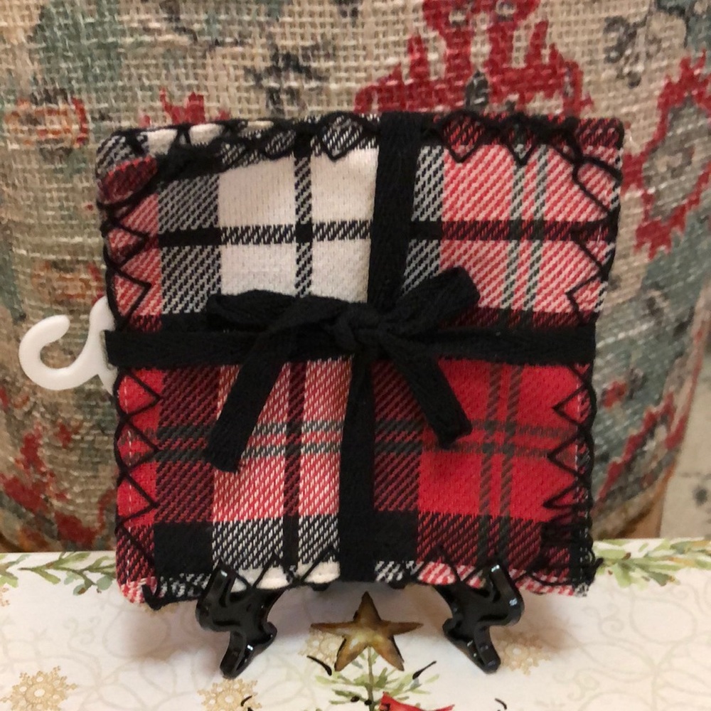 Coasters - Plaid Red, Black and White Coasters - Qty 4 per Set